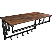 VASAGLE Perchero de Pared con Estante- 5 Ganchos- Estante Mural de Almacenamiento- Estante de Pared con Barra Colgante…